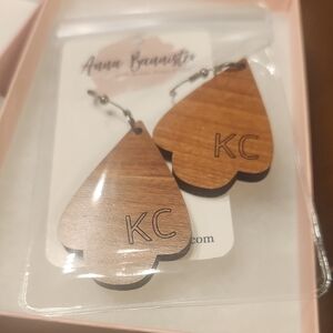 Wooden Heart Earrings with KC Engraving